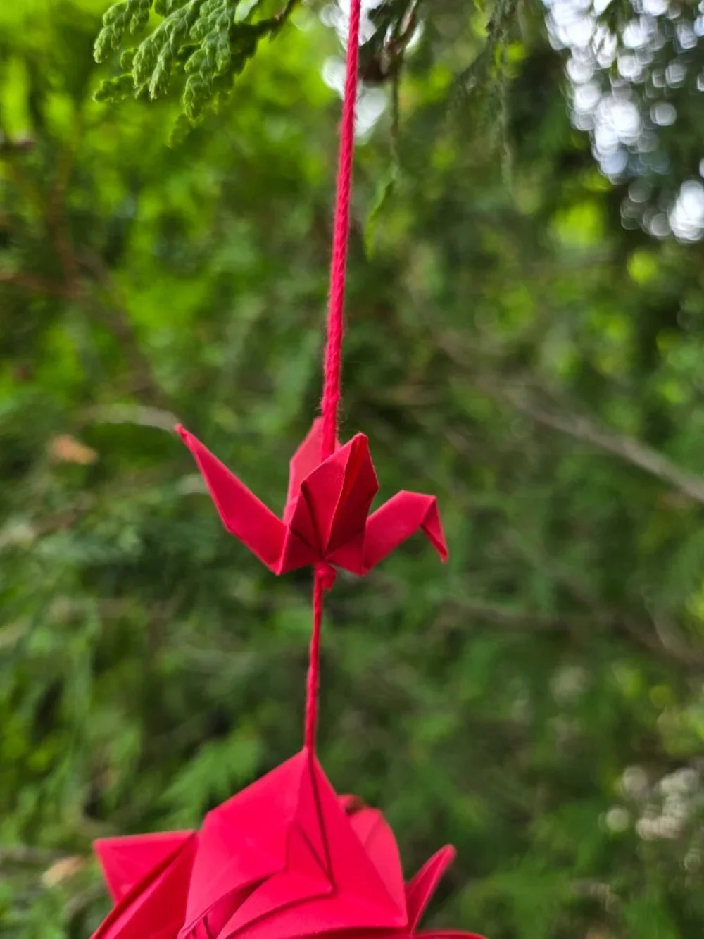Handmade Origami Ornament | Red 5-petaled Crane Bell